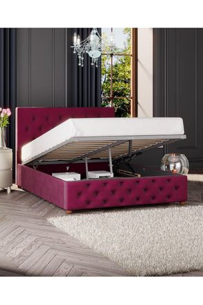 Laurence Llewelyn-Bowen Luna Ottoman Storage Bed in Plush Velvet Fabric, Custom Made in Wine | Size: Single