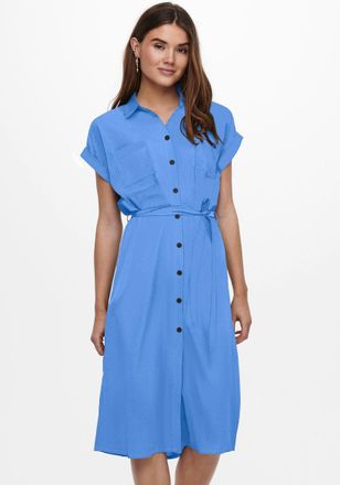 Only Hemdblusenkleid ONLY ONLHANNOVER S/S SHIRT DRESS NOOS WVN, Damen, Gr. 36 (S), N-Gr, blau (ultramrine), Web, Obermaterial: 100% Polyester, unifarben, K