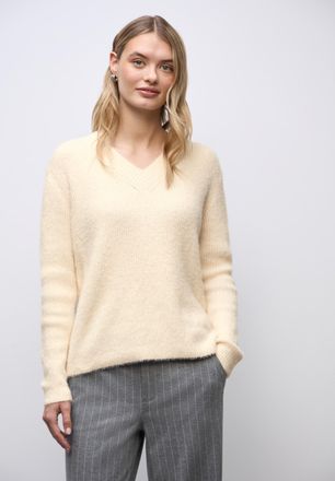 Street One V-Ausschnitt-Pullover STREET ONE, Damen, Gr. 36, soft beige, Strick, Obermaterial: 55% Polyester, 45% Baumwolle, unifarben, regular fit normal, V-Auss