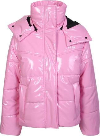 Msgm Roze Gewatteerde Jas met Afneembare Capuchon - Dames - Winterjassen - Roze - XS - Polyester - Jassen