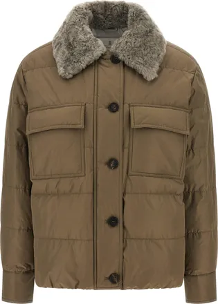 Brunello Cucinelli Monile Sherling Down Jacket Puffer Jackets Beige-Donna