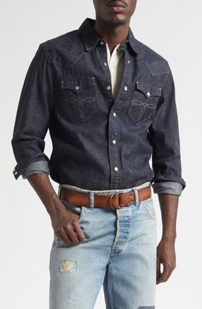 Ralph Lauren Buffalo West Slim Fit Denim Western Snap-Up Shirt in Rinse at Nordstrom, Size Medium