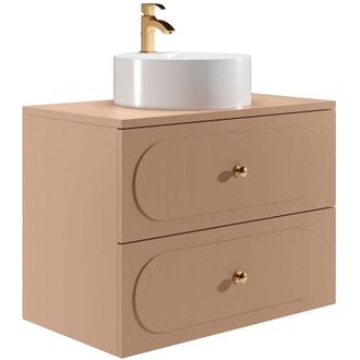Vente-Unique Mobile bagno sospeso con lavabo dappoggio tondo - Rosa antico - 80 cm - SATOBAL