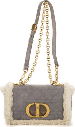 Dior Pre-owned Womens Ltd. Ed. Shearling Caro Small Shoulder bag - Grey - One Size