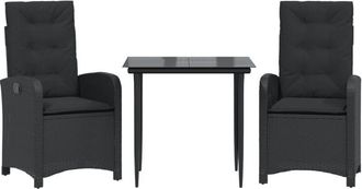 vidaXL Set Comedor De Jard&iacute;n 3 Pzas Con Cojines Rat&aacute;n Sint&eacute;tico Negro Vidaxl