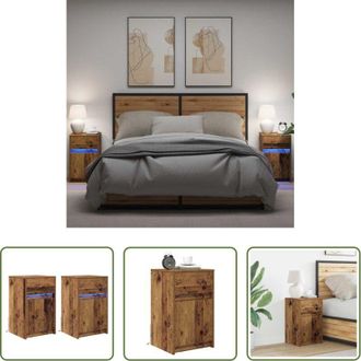 vidaXL Armadio da letto - Armadio da Letto LED 2 pcs Legno vecchio 38 x 34 x 61 cm