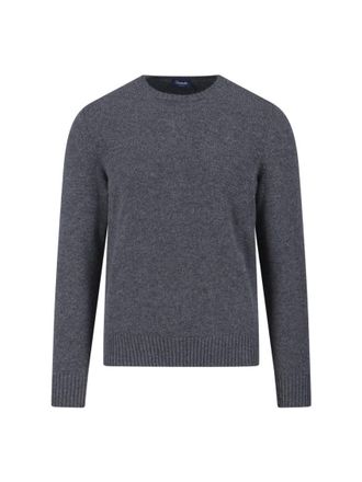Drumohr Textured Knit Grey Sweater With Round Neckline