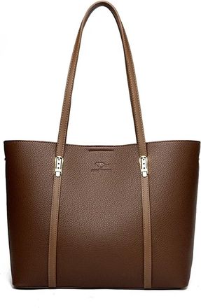 Generic Compatible For Soft Leather Classic Women Handbags Shopping Bag Brand Large Capacity Womens Shoulder(Light brown)