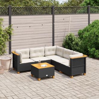 vidaXL Vidaxl - Set De Sof&aacute;s De Jard&iacute;n 6 Piezas Y Cojines Rat&aacute;n Sint&eacute;tico Negro