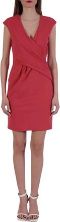 Emporio Armani Jersey V-hals Gedrapeerde Jurk - Dames - Korte kleedjes - Roze - L - Kleedjes