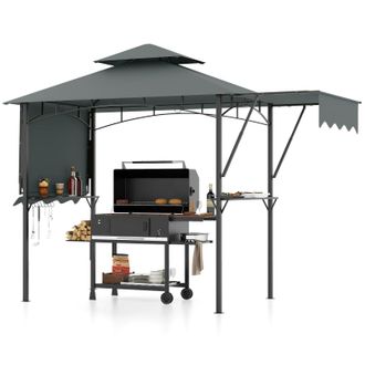 Costway Costway 398 x 153 cm Grill Gazebo with Dual Side Awnings in Grey