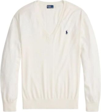 Polo Ralph Lauren V-neck Truien - Dames - V-hals truien - Beige - S - Katoen - Truien & Vesten