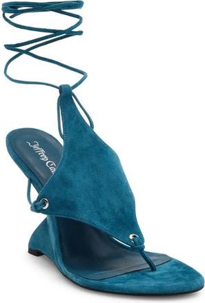Jeffrey Campbell Pachouli Ankle Wrap Wedge Sandal in Dusty Turquoise Suede at Nordstrom, Size 8.5