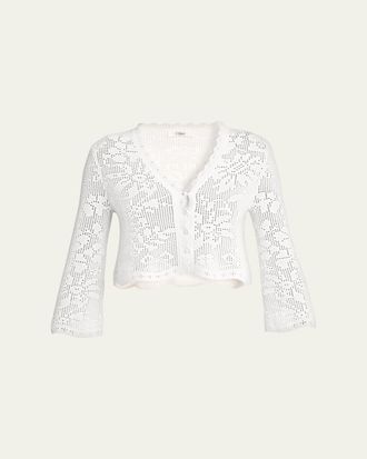 Chlo&eacute; Scalloped Cotton Pointelle-Knit Cardigan