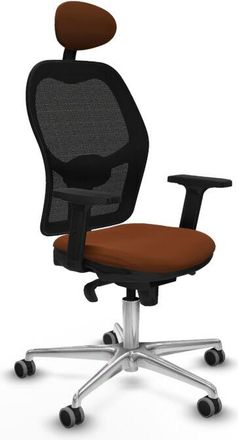 Piqueras y Crespo Piqueras Y Crespo - Jorquera Sincro Malla Negra Similpiel Marr&oacute;n Brazos 2d Base Aluminio Cabecero Fijo Ruedas 65mm Engomada