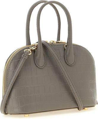 Self Portrait Croc-Embossed Leather with Charms Top Handle Bag - Gray