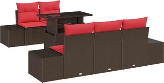 vidaXL Juego De Sof&aacute; 6 Uds. 5-n&uacute;mero De Plazas Marr&oacute;n Y Rojo Vidaxl