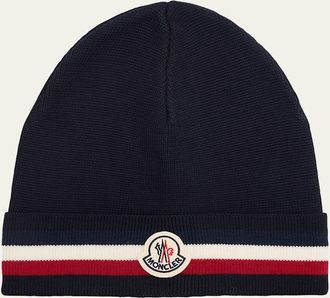 Moncler Mens Wool Tricolor Wool Knit Beanie Hat