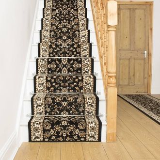 Runrug Stair Runner Carpet for Staircases - Soft & Comfy, 9mm - Traditional in Black | Size: 60 cm x 450 cm