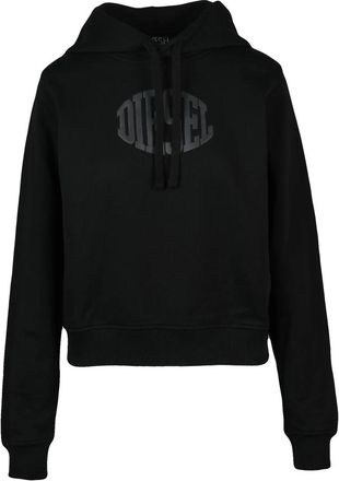 Diesel Cropped Black Hoodie With Drawstring Hood And Embossed Logo