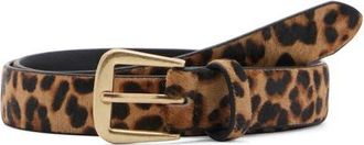 Mango Leopard Print Genuine Calf Hair Belt in Brown at Nordstrom, Size Large