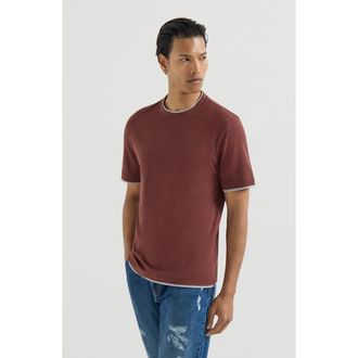 Brunello Cucinelli Cotton jersey crew neck T-shirt with faux-layering in Red at Nordstrom, Size Xxx-Large Eu