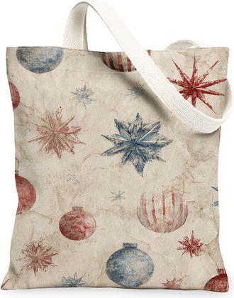 Generic Winter Starry Canvas Tote Bags, Vintage Ornament Design Reusable Bags, Lightweight Washable Shoulder Strap Canvas for Trave, Beige, 13x15 Inch