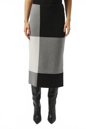 Joseph Ribkoff Color Block Sweater Knit Pull On Skirt In Black/grey/vanilla