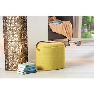 Dmora Dmora Pouf De Rangement En Tissu Avec Poign&eacute;e En &Eacute;co-cuir, Couleur Jaune-vert, 42x30x36 Cm
