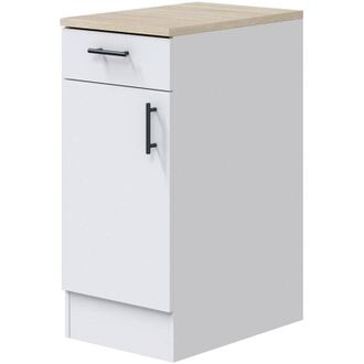 Dmora Mobile 1 anta con cassetto Casnigo, Mobile contenitore misto, Base cucina con anta e cassetto, Modulo multiuso, 40x60 h90 cm, Bianco e Rovere - Dmora