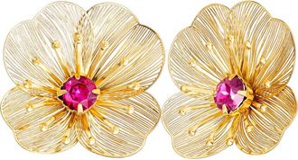 Jessica Simpson Gold-Tone Filigree Flower Stud Earrings with Pink Crystal Center in Gold Tone at Nordstrom