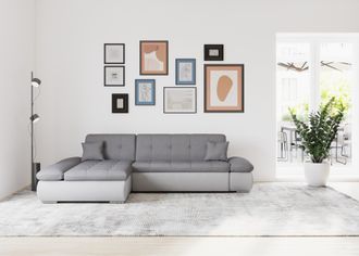 Domo Collection Ecksofa »Moric, L-Form, XXL-Sofa - Breite 300cm, viel Platz, auch in Cord« wahlweise mit Bettfunktion und Armteilverstellung, silber-grau