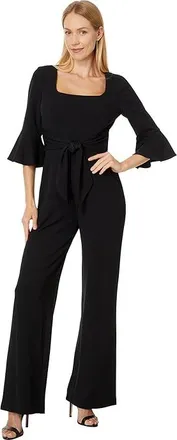 Adrianna Papell Knit Crepe Tie Front Jumpsuit Womens Jumpsuit & Rompers One Piece Black : 10, Elastane/Polyester