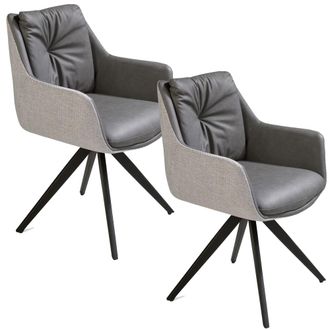 Pondecor Interiorismo Set 2 butacas giratorias 360&ordm;, polipiel gris y metal negro 65x65x84