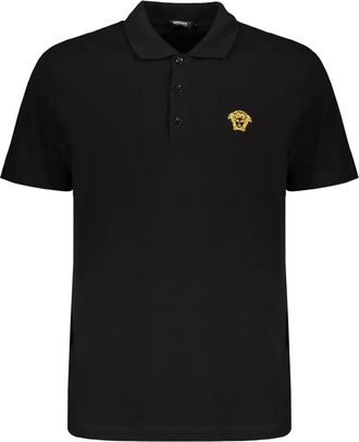 Versace Polo in cotone con ricamo logo - Nero