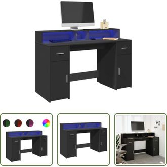 vidaXL Scrivania in truciolato - Scrivania con Luci LED Nera 140x55x91 cm in Legno Multistrato