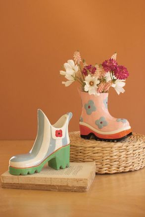 Kalalou Set Of Two Ceramic Colorful Rubber Boot Vases