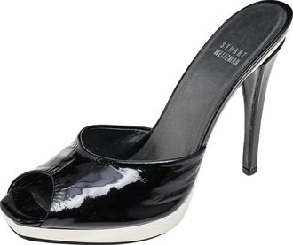 Stuart Weitzman Black Patent Leather Platform Slide Sandals