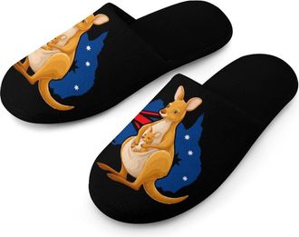 Generic Australian Kangarooes Flag Mens Slippers Warm Non-Slip Houes Shose Spa Slipper for Home Bedroom
