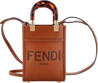 Fendi Fendi Brown Leather Sunshine Shopper Tote Mini (Authentic Pre-Loved)