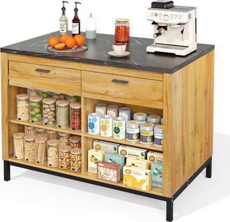 STILVORA Carro De Cocina Con 2 Cajones Y 4 Estantes Abiertos, Zona De Barra, Estilo Campestre, En Mdf, 120x75x90 Cm