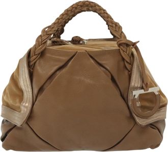 Ferragamo Vintage Handbag Leather Brown Leather Handbag (Pre-Owned)