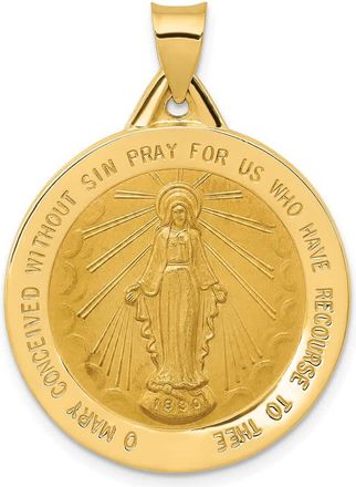 Diamond2Deal 14k Yellow Gold and Satin Hollow Large Miraculous Medal Round Pendant