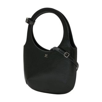Courr&egrave;ges Womens Calfskin Leather Shoulder Bag Black