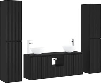 vidaXL Juego De Muebles De Ba&ntilde;o 5 Uds. Negro 33 X 34,5 X 160 Cm Vidaxl