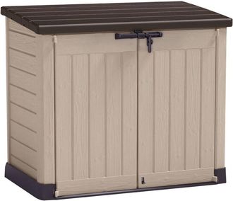 Dmora Dmora - Armario Exterior Hinton, Mueble Para Exteriores, Mueble De Jard&iacute;n Multiusos, Contenedor Para Balc&oacute;n O Garaje, 146x82 H125 Cm, Beige