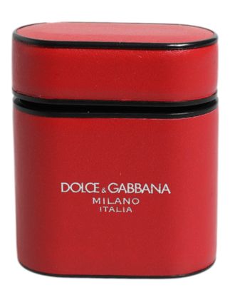 Dolce & Gabbana Red Calfskin Leather Logo Print Flip Holder Airpods Case Calf Accessory