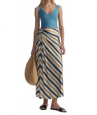 A.L.C. Jean Striped Midi Skirt In Tahoe Blue/milk Chocolate