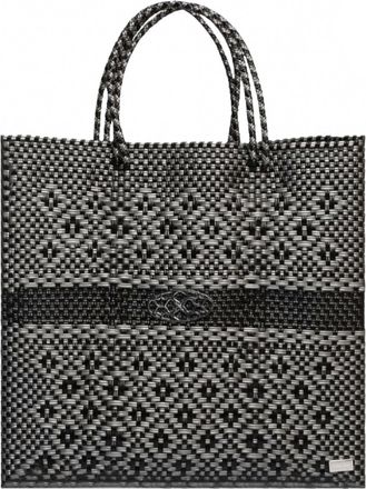 Lola's Bag Womens Medium Handmade Aztec Striped Regular Strap Tote Bag In Black/silver