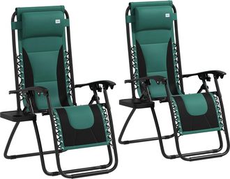 OUTSUNNY 2 Pcs Zero Gravity Lounger Folding Recliner Chair W/ Cup Holder - Green | TJ Hughes